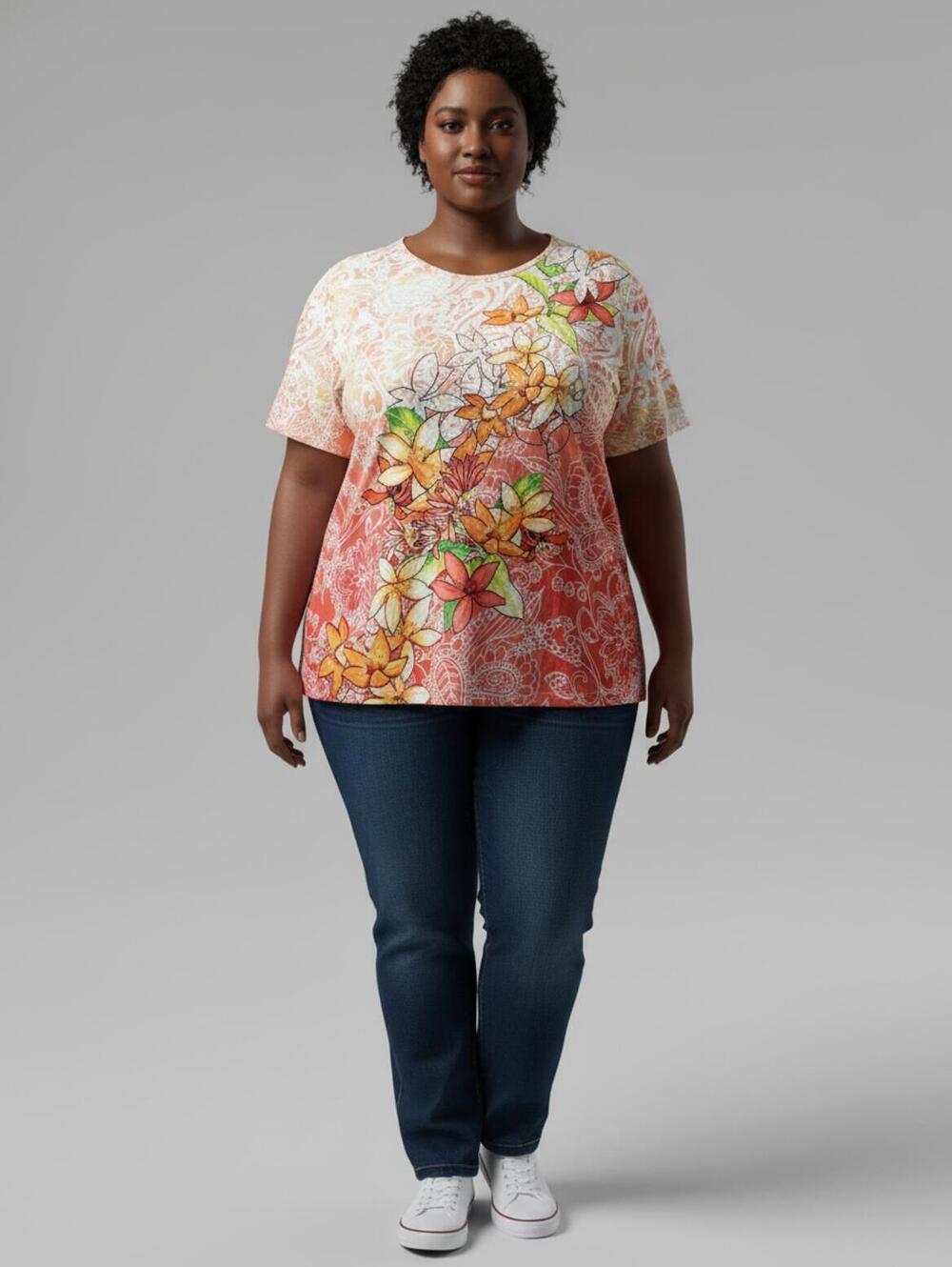 CJ Banks Plus Size Floral Pattern Short Sleeve Top 2X